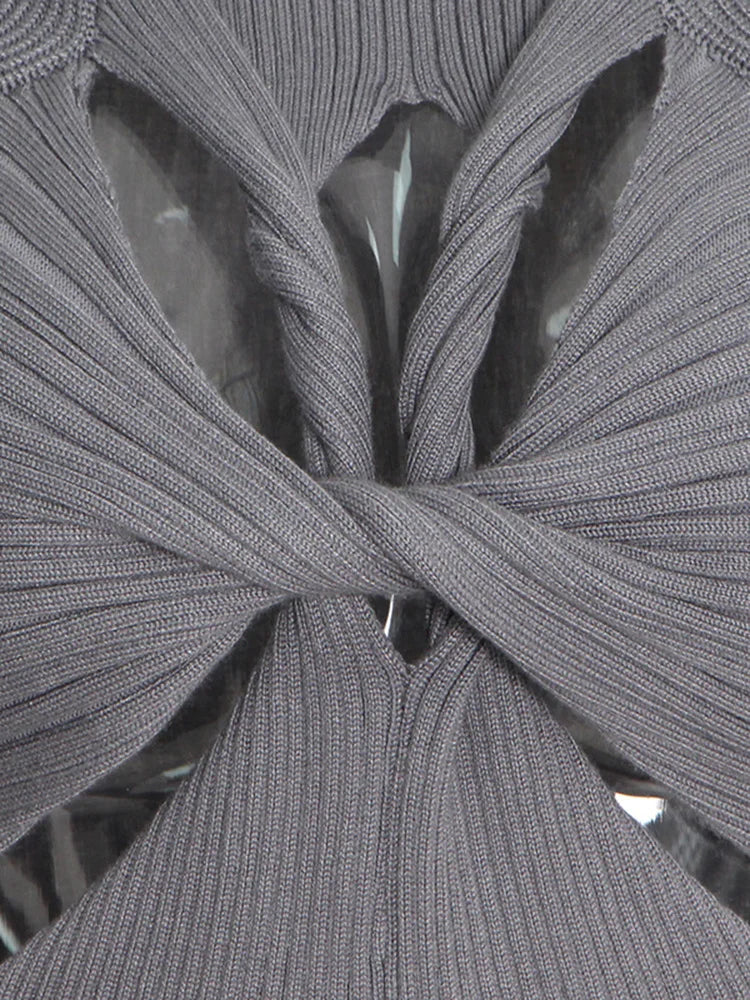 Solid Hollow Out Knitting Tank Tops For Women Turtleneck Sleeveless Off Shoulder Slim Vests Female Fashion Clothing