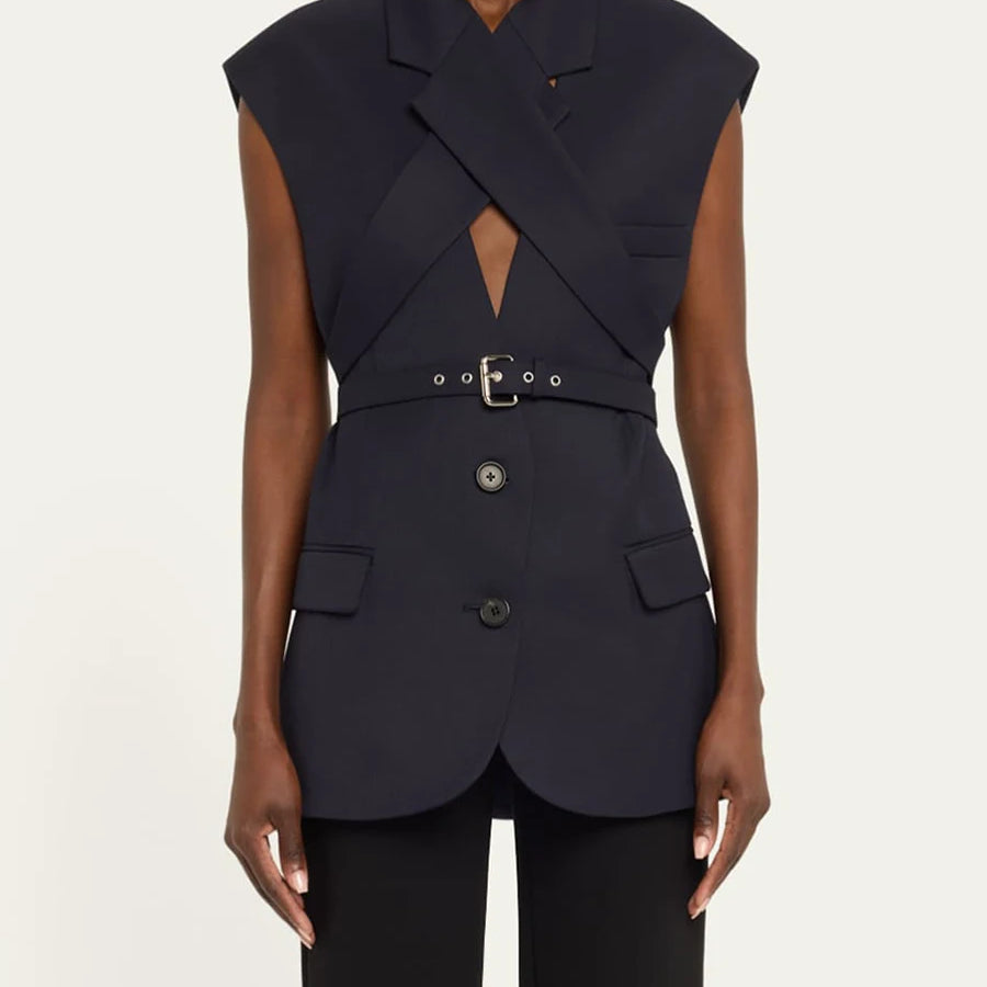 Solid Slimming Spliced Single Breasted Coat for Women Lapel Long Sleeves Patchwork Lace Up Top Female Clothing New