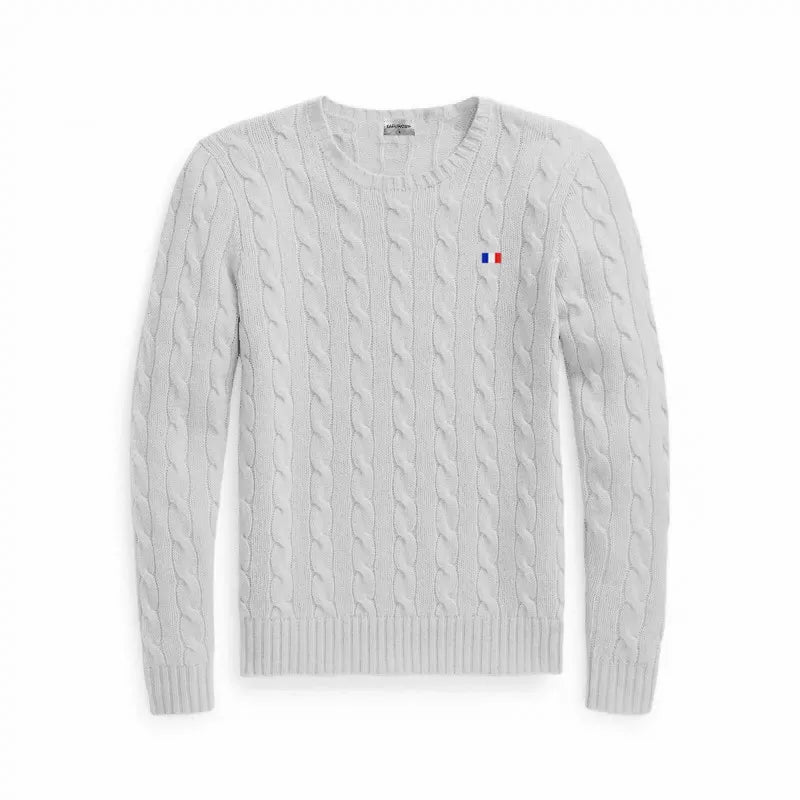 Brand Women's Clothing 2022 Early Loose O-Neck Knitted Sweater Cable Knitted Sweater 100% Cotton RL8519 GRAY