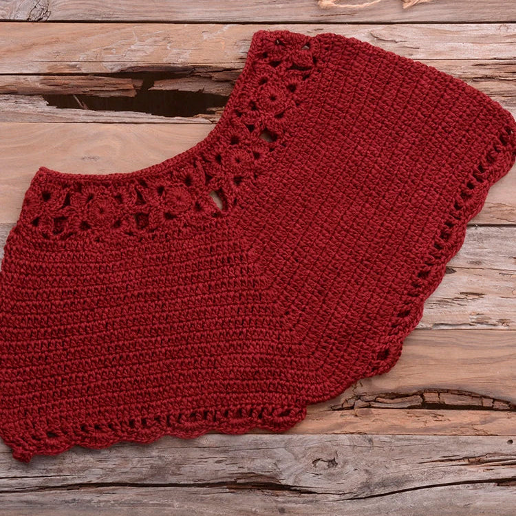 Bikini 2022 knitting Swimsuit Crochet Bikini Bohemia Style Off Shoulder High Neck Bathing Beach Bikinis Handmade Crochet Bikini Wine Red Bottom