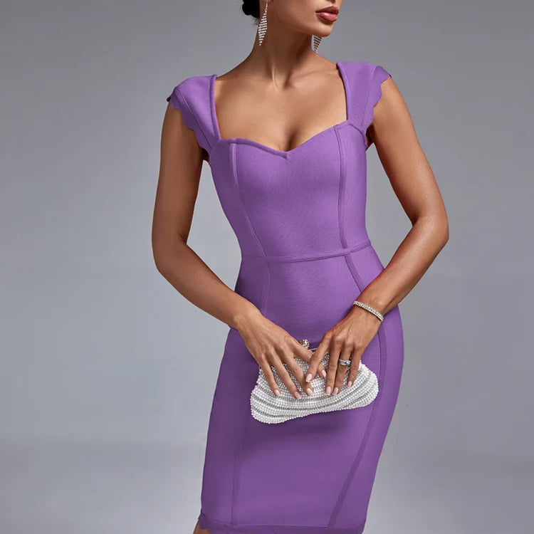 Lilac Purple Bandage Dress Women Party Dress Bodycon Elegant Scalloped Sexy Birthday Evening Outfits Summer New Arrival Lavender