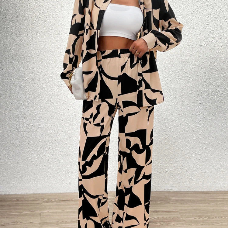 2 Piece Sets Women Outfit New in Spring Summer Fashion Women Tops Elegant Commuting Printed Button Pants Set Women's Clothing