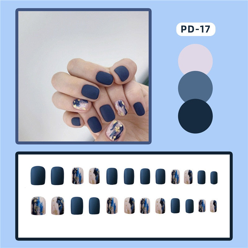 24pcs Lemon Short Wear Tips Nail False Patch Press on Nails Supplies for Professionals Artifical Fake Nails Faux Ongles Uñas PD-17-Fake Nails Art
