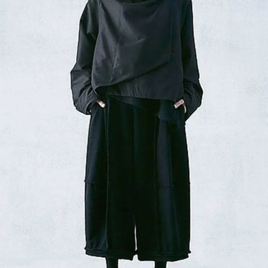 Freeacy Women's Autumn New Jacket High Neck Long Sleeves Loose Fit Coat Solid Color Asymmetrical Cool Outerwears for Female