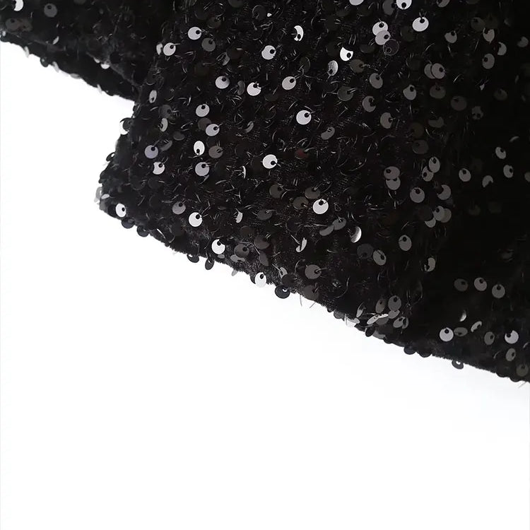 TRAF 2023 Autumn New Fashion Women Shiny Double-breasted Sequins Suit Jacket Female Coat Black Slim Fit Blazers with Belt