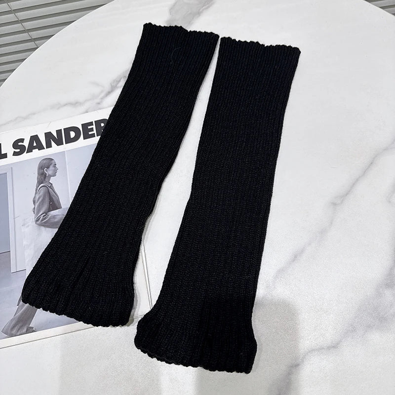 Winter New Fashion Sweet Solid Color Thick Knitted Calf Socks For Women Versatile Stretch Female 11A07716 Black One Size