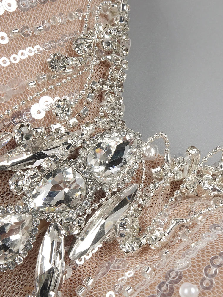 Glamorous Silver Sequin Spaghetti Strap Maxi Dress Gown with Cut-Out Detail and High Slit for Red-Carpet Galas