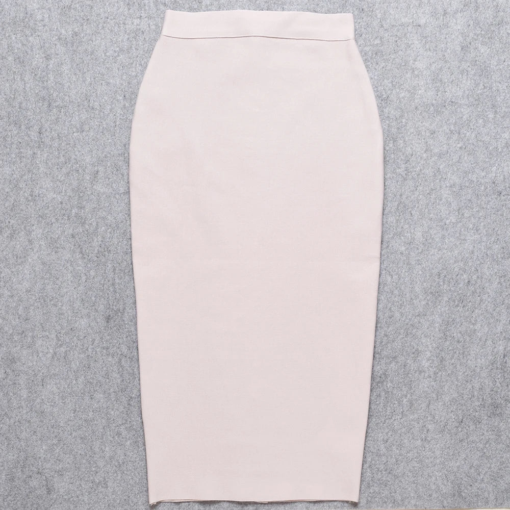 HQBORY Sexy Nude Beige Bandage Skirts Midi 2023 Women Summer Red Split Party Skirt Bodycon High Waist Office Lady Skirt