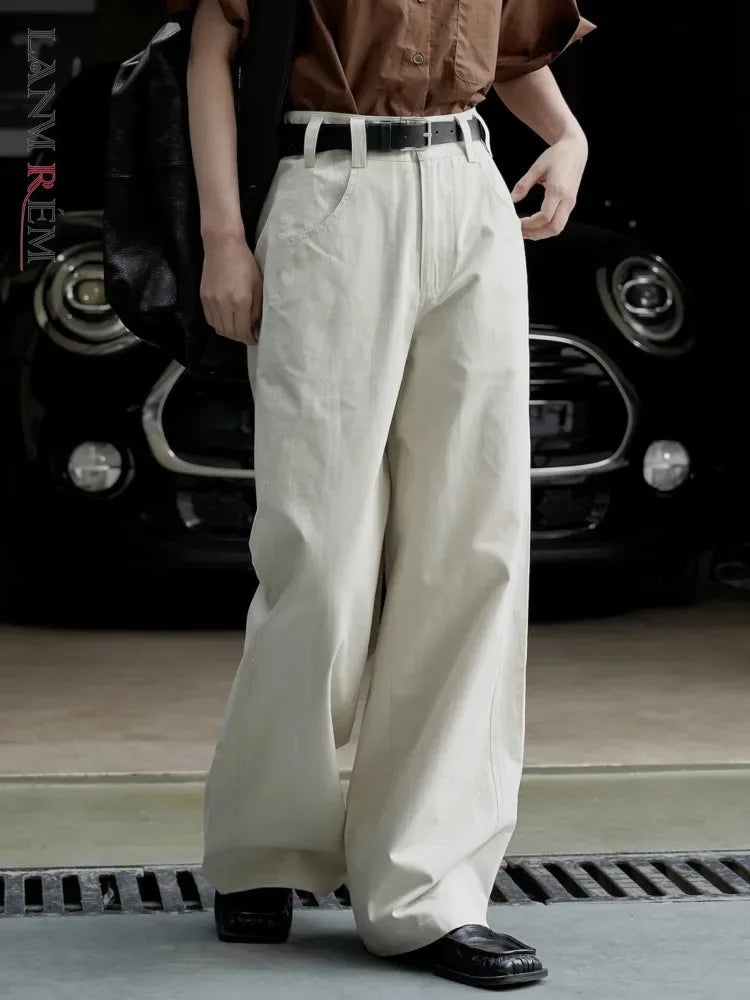 [LANMREM] Streetwear Straight Wide Leg Pants For Women High Waist Solid Trousers Female Fashion Jeans Spring New 26D2373