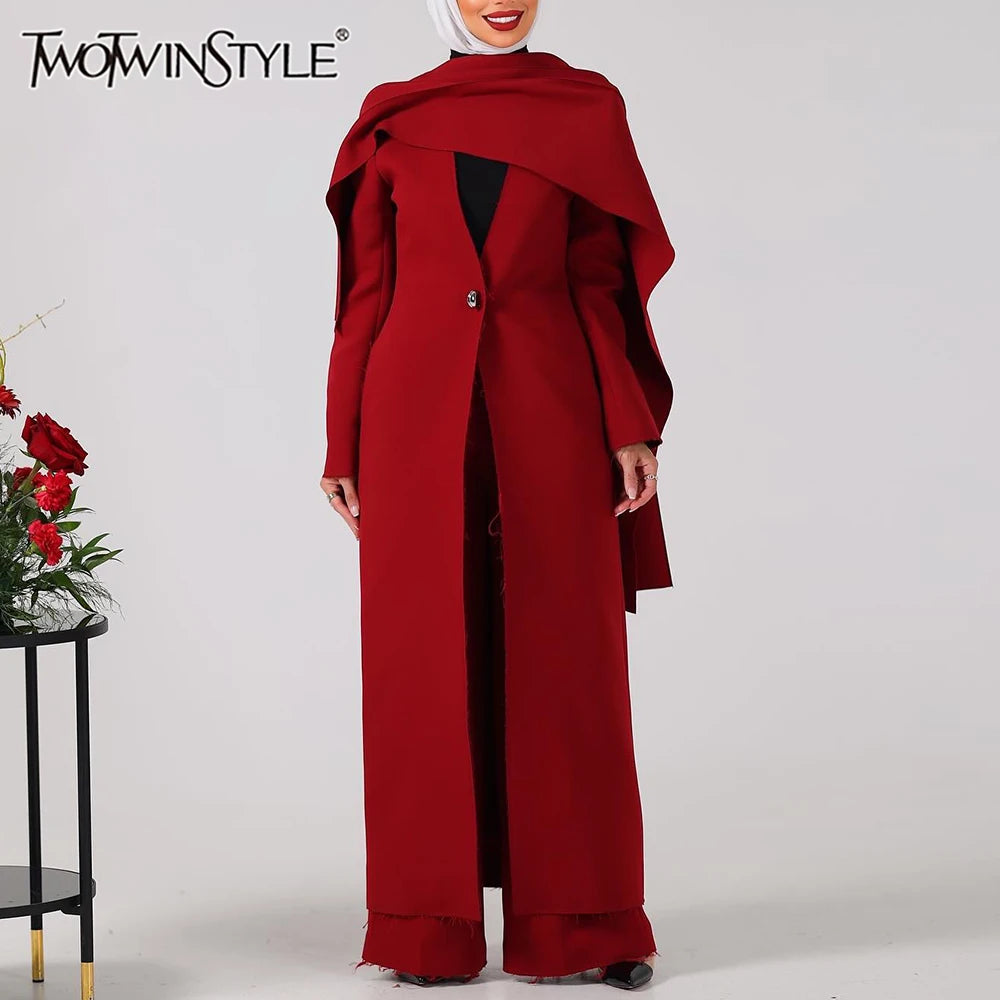 Solid Slimming Spliced Button Minimalist Jackets for Women V Neck Long Sleeves Patchwork Cape Jacket Female Fashion