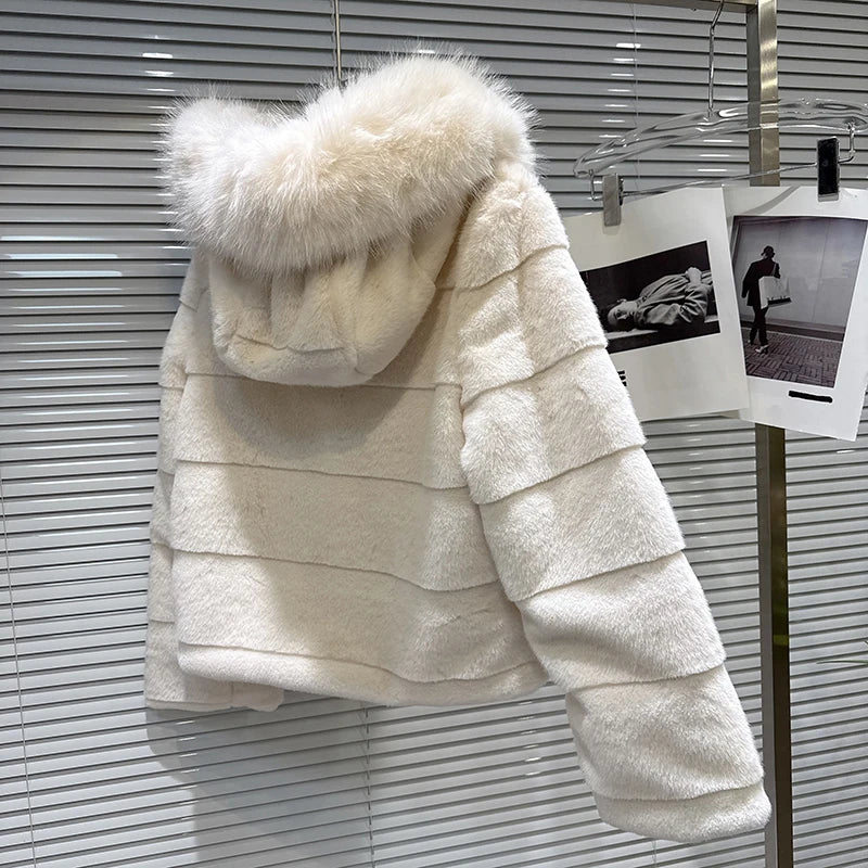 Winter New Sweet Temperament Hooded Warm Faux Fur Short Coat For Women High Quality Soft Jacket Female Trendy 11A07696