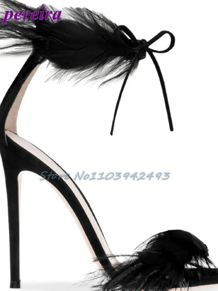 Summer White Sandals Lace Up Shallow Open Toe Banquet Strappy Solid Color Hollow Stiletto High Heel Cover Heel New Arrival Shoes