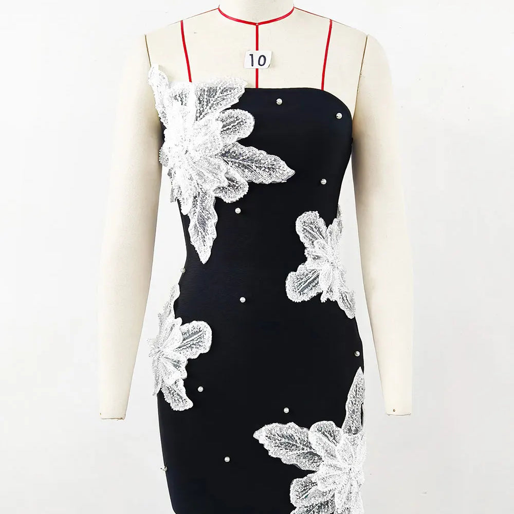 2024 Autumn Wome Strapless Sleeveless Sexy Bandage Dress With Three-Dimensional Flower Bead Design Bodycon Backless Mini Dress