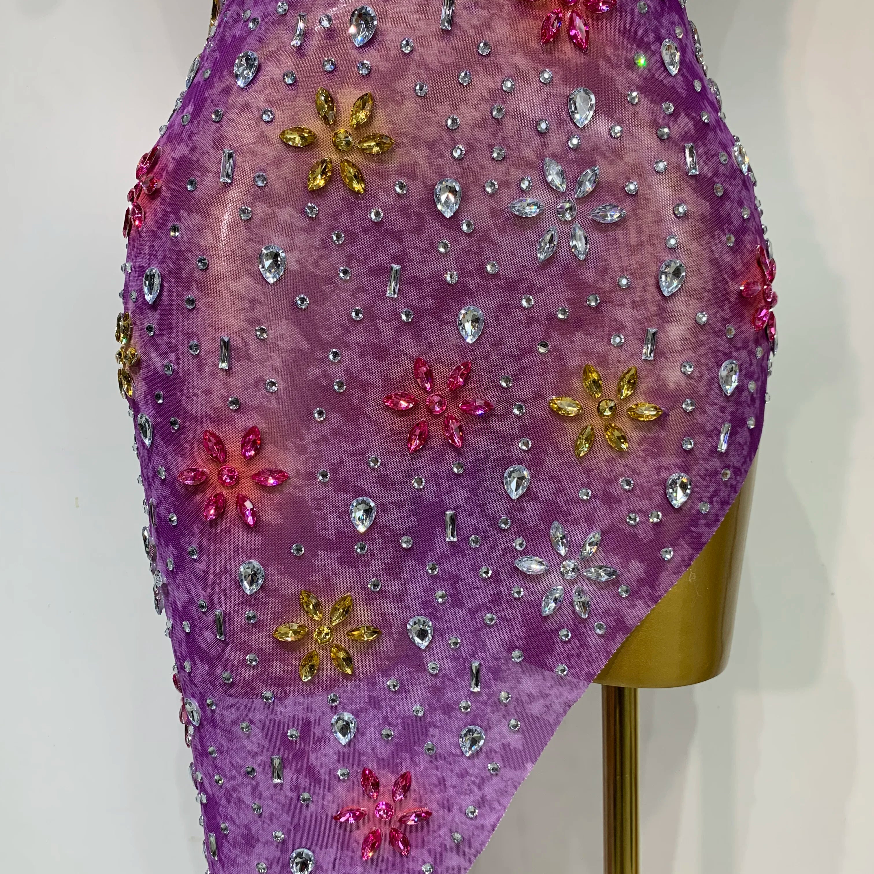 Women Sexy Mesh See Through Stretchy Sparkly Rhinestone Performance Costume Stage Dancer Nightclub Party Luxury Birthday Dress