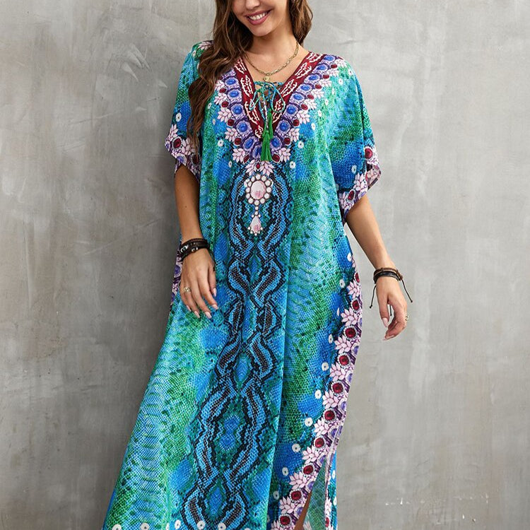 Plus Size Beach Cover Up Robe Plage Pareo Long Dress Summer Beachwear Swimsuit Cover Up Tunic For Beach Kaftan Dress Color 06 One Size