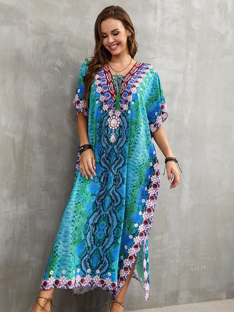 Plus Size Beach Cover Up Robe Plage Pareo Long Dress Summer Beachwear Swimsuit Cover Up Tunic For Beach Kaftan Dress Color 06 One Size
