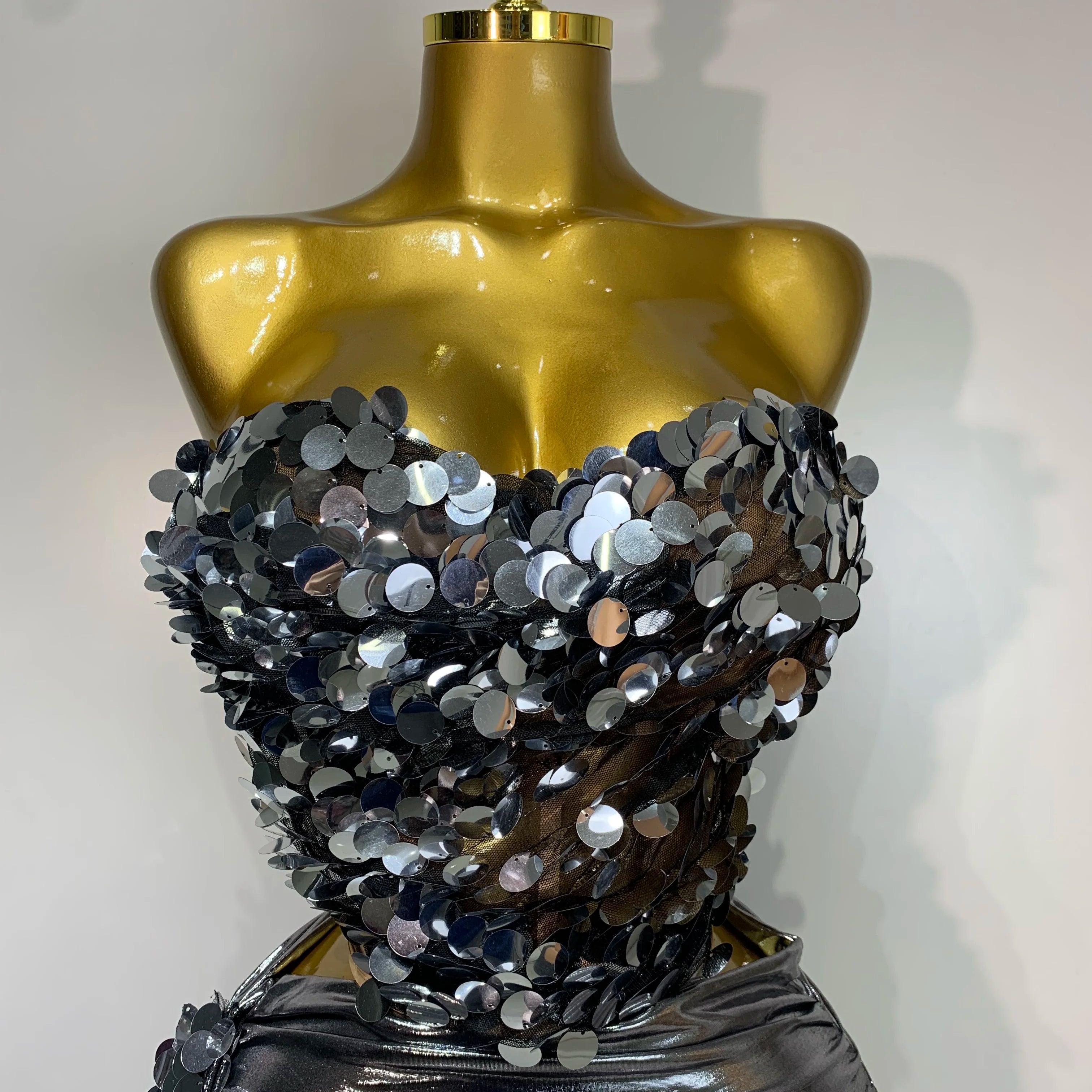 Sparkly Sequin Two Piece Set Sexy Strapless Backless Women's Outfit Evening Party Nightclub Stage Performance Dance Costume