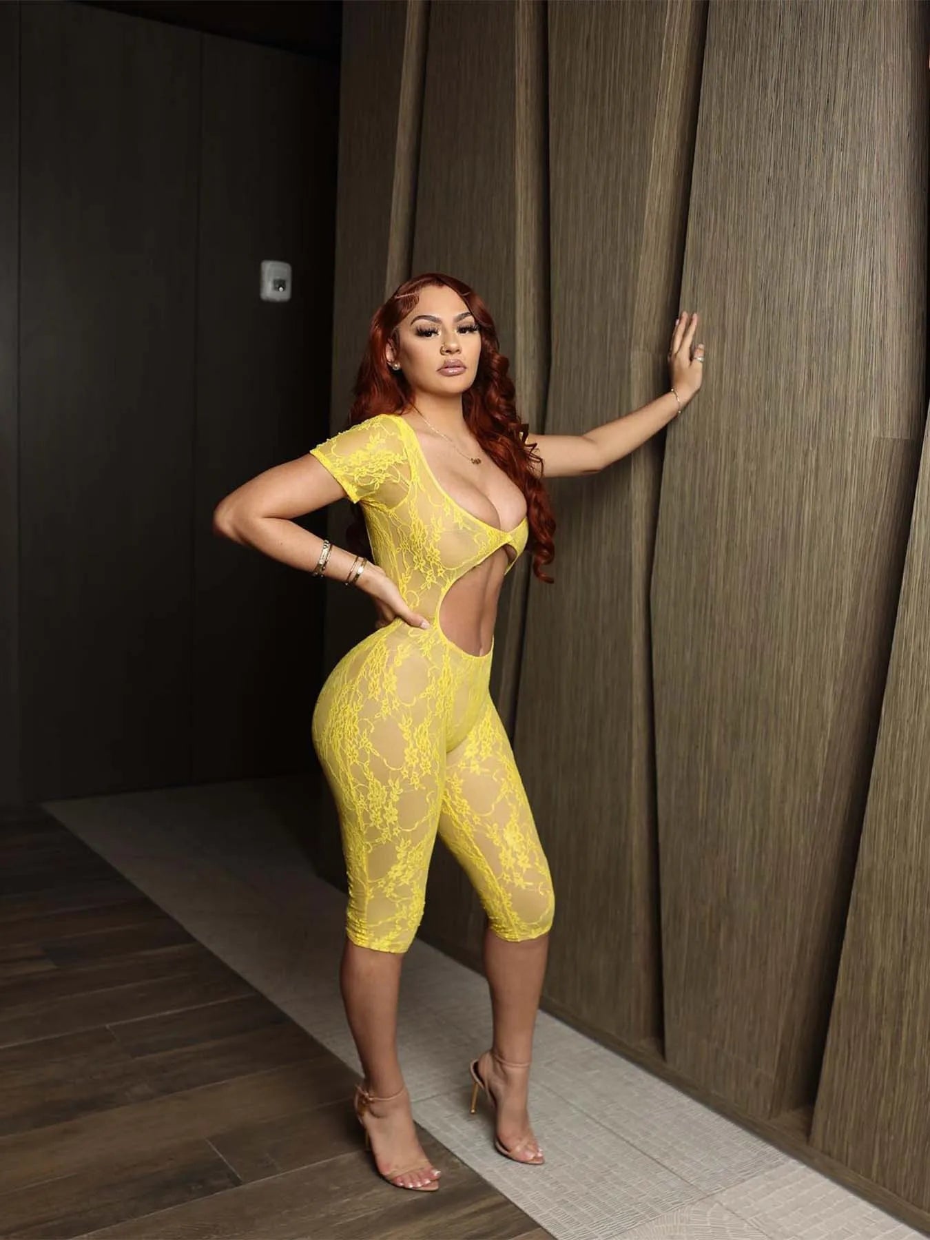 2024 Spring Short Sleeve Backless Women Lace Hollow Out Casual Rompers Playsuit Short Jumpsuits V-neck One Piece Outfits yellow