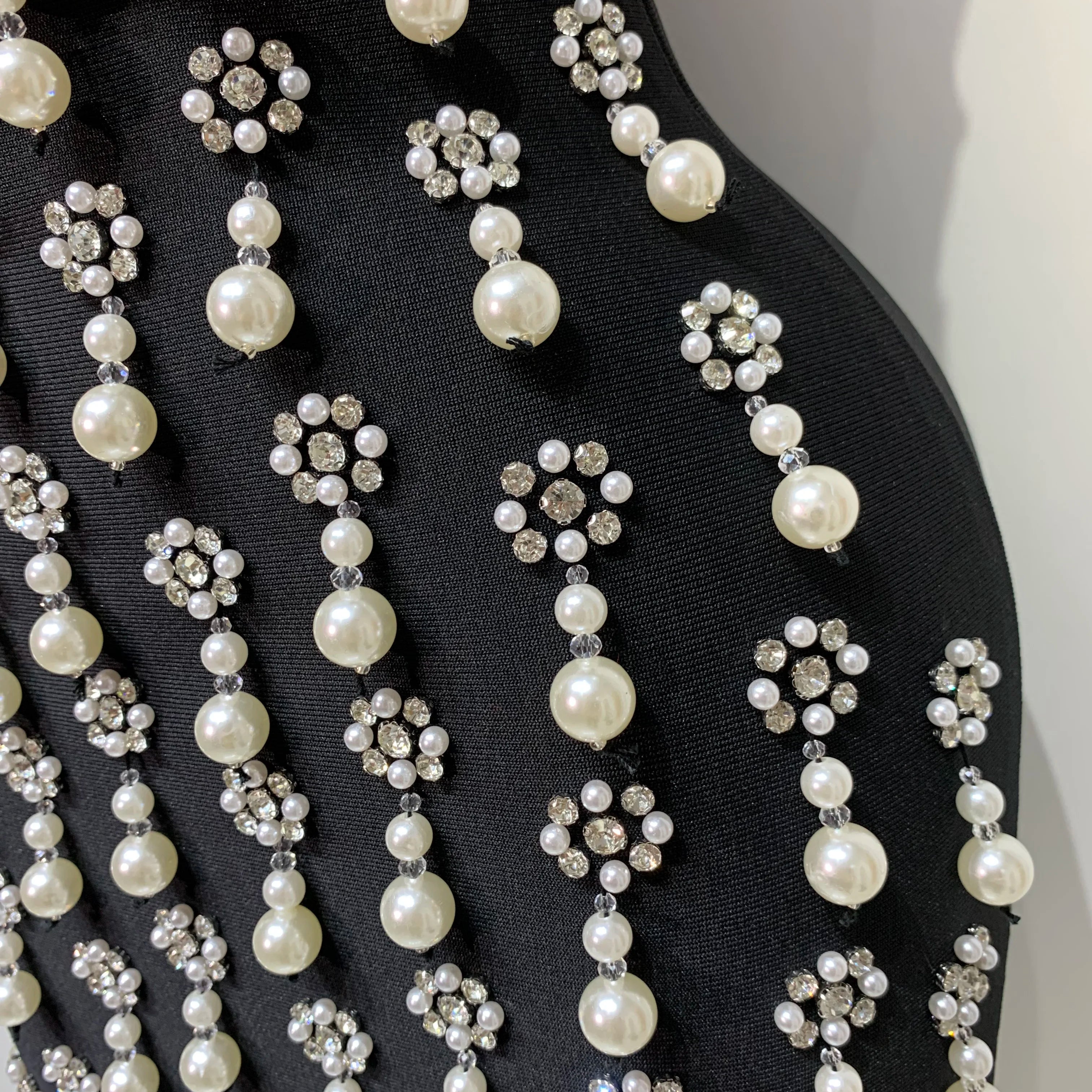 High Qualit Pearl Rhinestones Bodycon Strapless Mini Dress Women Sexy Backless Fashion Evening Party Club Luxury Birthday Dress