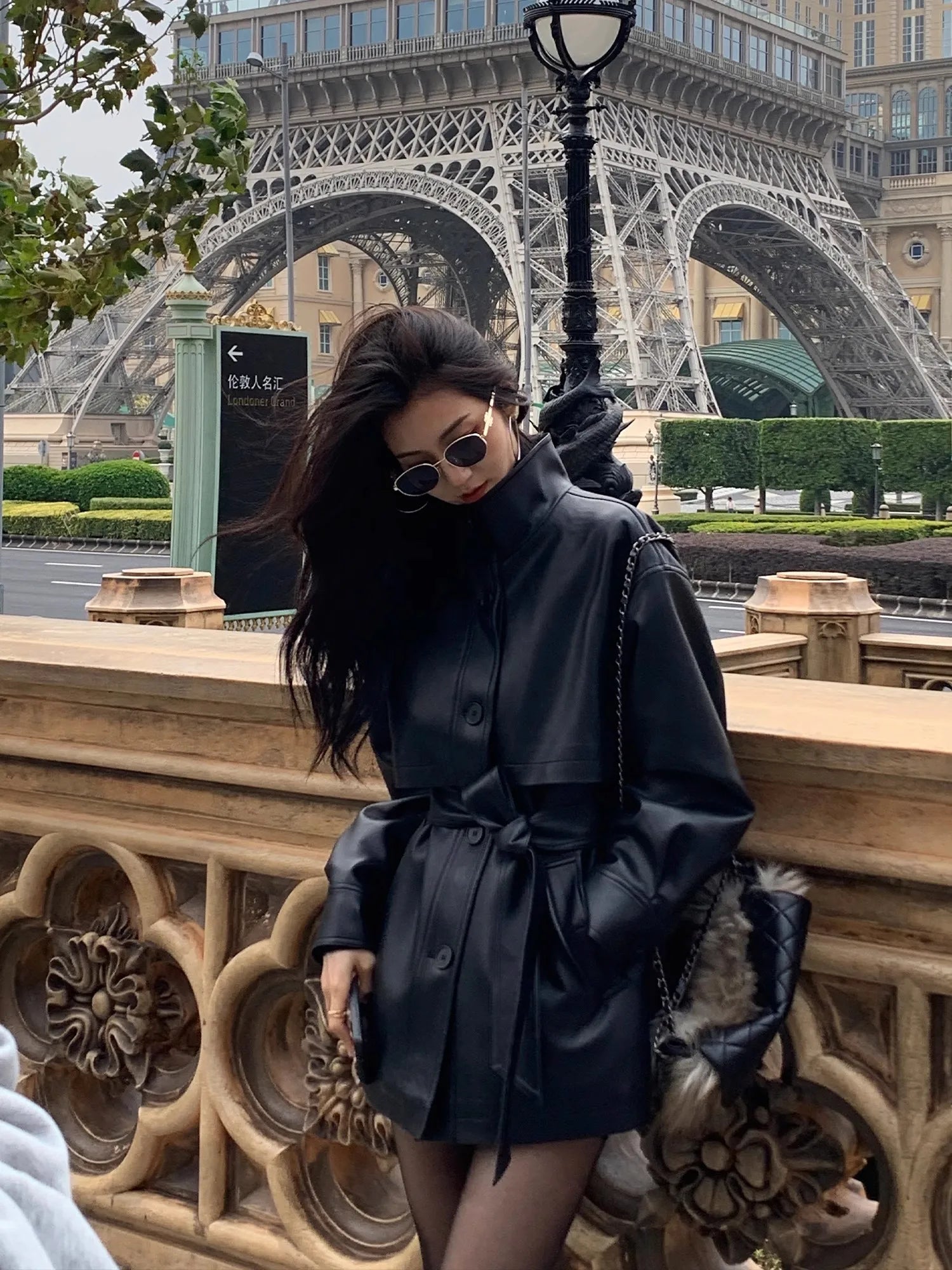 Lautaro Spring Autumn Black Soft Pu Leather Jacket Women Sashes Stand Collar Long Sleeve Elegant Luxury High Quality Clothing