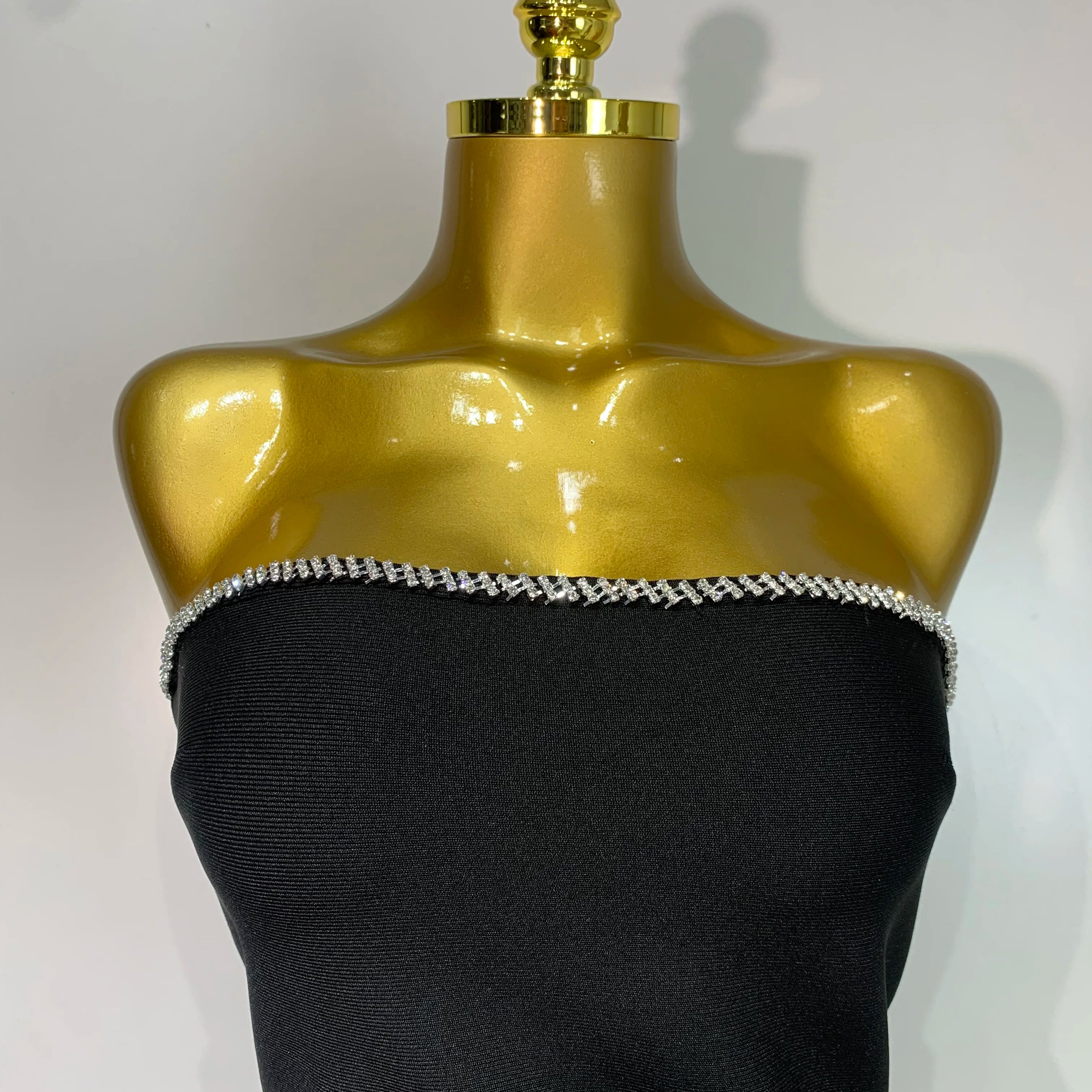 Women Celebrity Sexy Strapless Backless Black Diamond Tassels Mini Bodycon Bandage Dress 2025 Elegant Evening Club Party Dresses