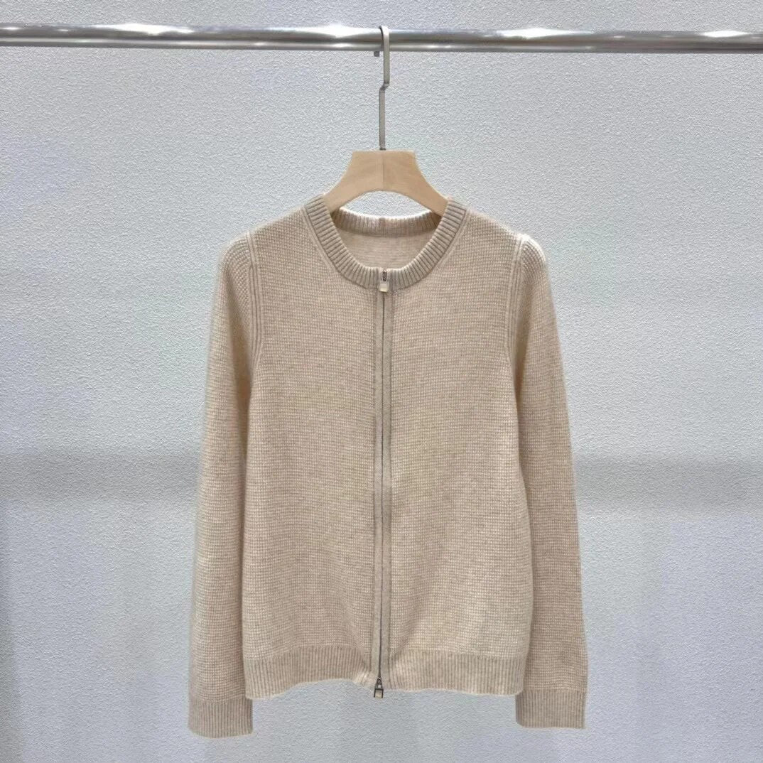 Winter 2024 Cashmere Casual Style Knitted Set of Clothes Beige Cardigan