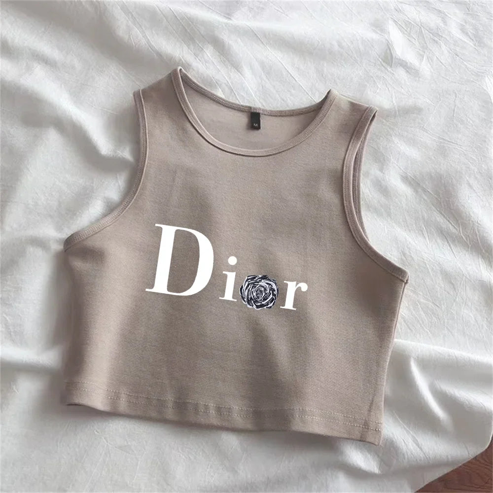 Summer new women's vest with fashionable printed style design, a must-have vest for casual and cool summer khaki-W