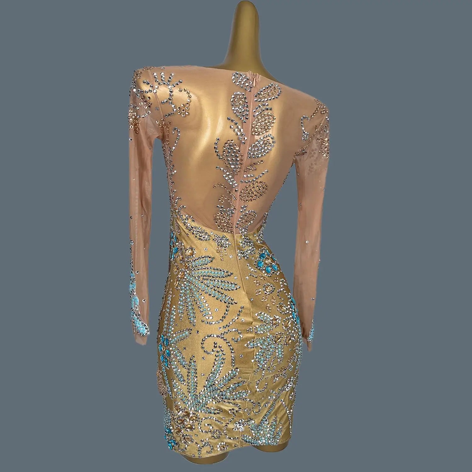 Sexy Transparent Mesh Tassel Dress Women Evening Dress Birthday Celebrate Outfit Club Sexy Show Costume Luxury Rhinestone Lanhai