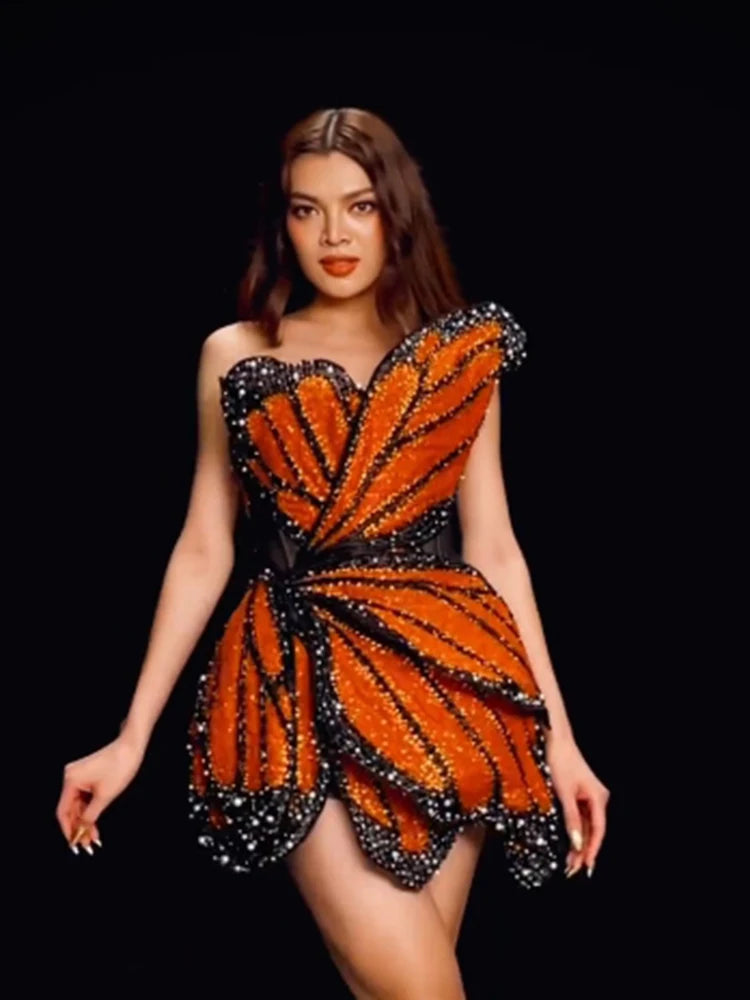 Luxury Dress For Women Beautiful Butterfly Shape Design Sequins Mini Celebrity Party Vestido 2023 New Trendy