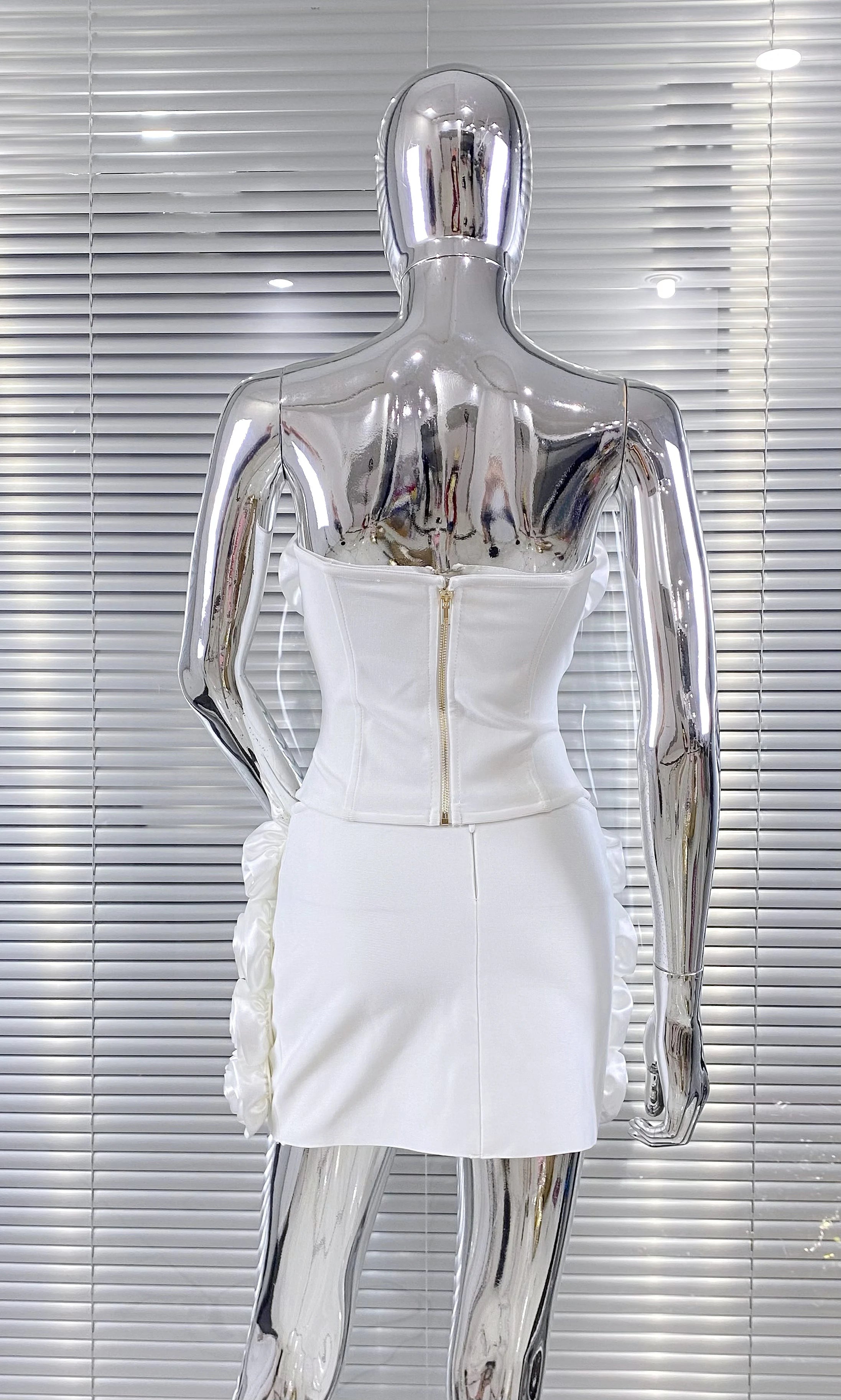 New White Color Women Sexy Full Florals 2 Pieces Bodycon Mini Bandage Dress Celebrate Nightclub Party Birthday Vacation Wear