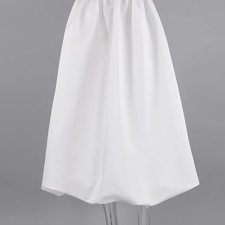 Mnealways18 Elegant Women White Ball Gown Skirts Chic Women Party High Waist Midi Skirts Spring Pleated Long Skirts Female White