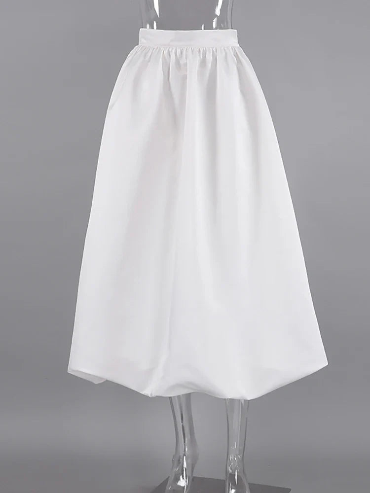 Mnealways18 Elegant Women White Ball Gown Skirts Chic Women Party High Waist Midi Skirts Spring Pleated Long Skirts Female White
