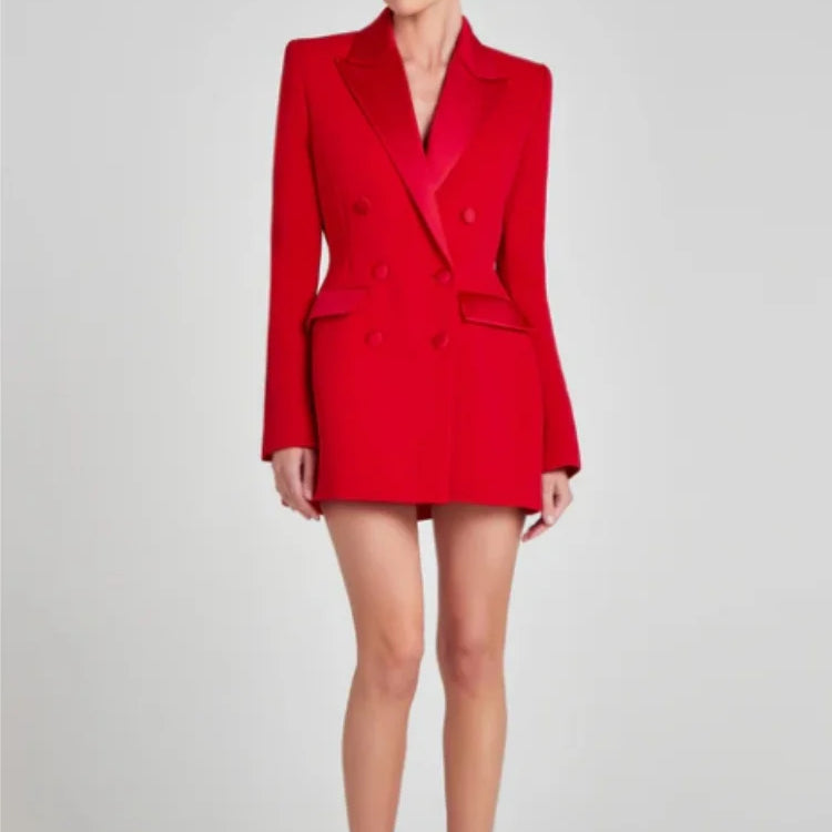 Red Color Women Long Sleeve Sexy V-Neck Bodycon Blazer Dress Celebrate Evening Party Christmas Wedding Mermaid Dress Wholesale