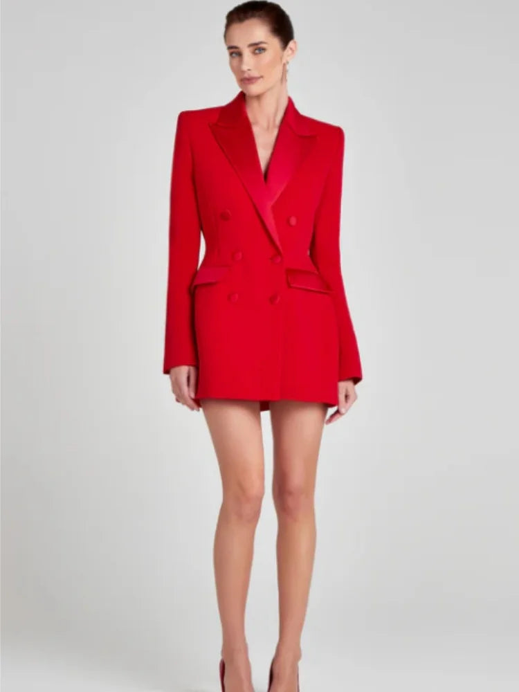 Red Color Women Long Sleeve Sexy V-Neck Bodycon Blazer Dress Celebrate Evening Party Christmas Wedding Mermaid Dress Wholesale