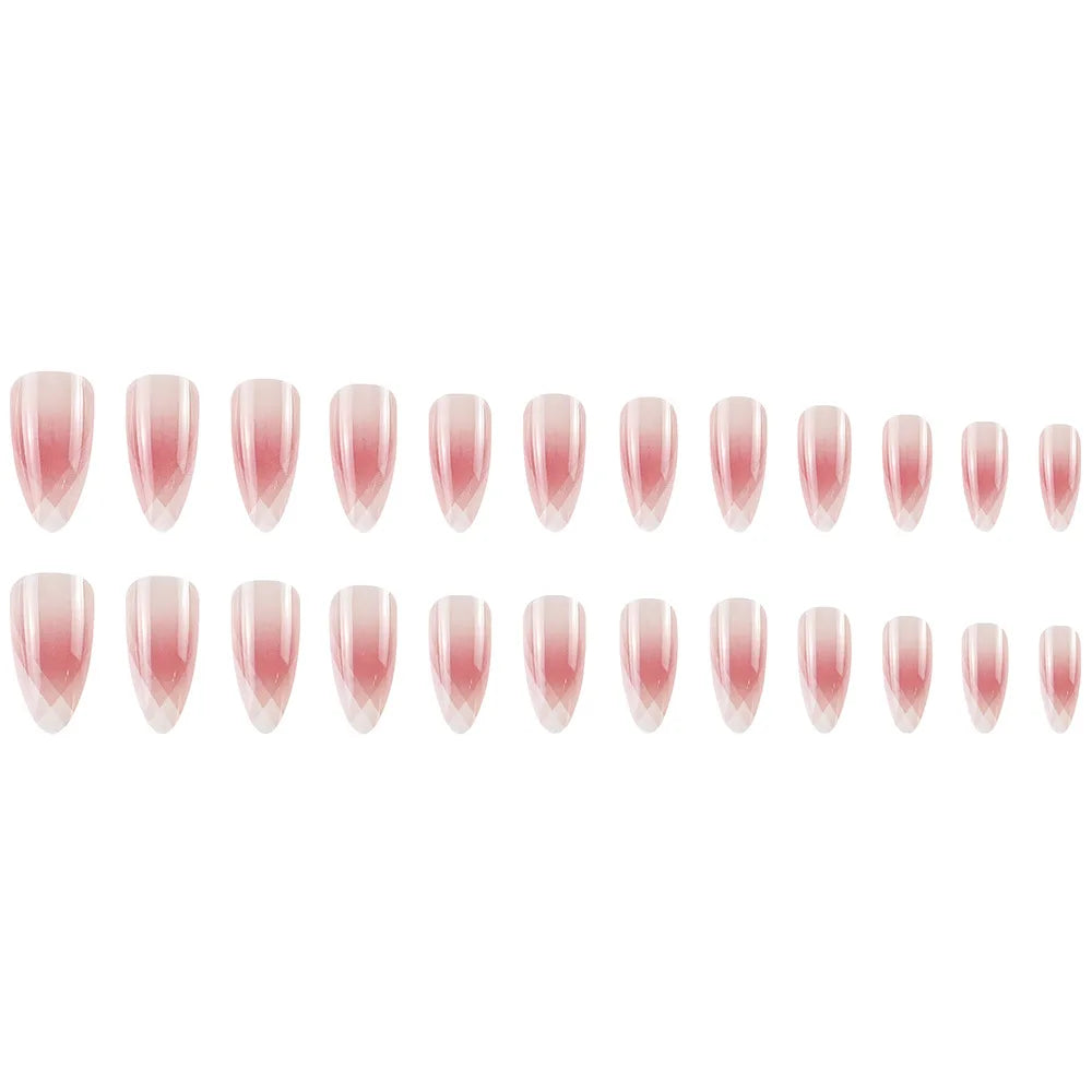 24pcs French Almond Fake Nail Sweet Pink White Gradient False Nail Tips for Lady Women Wearable Ins Simple Korean Press on Nails
