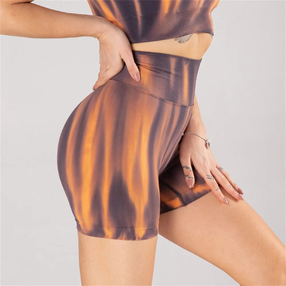 Fashion Aurora Print Seamless Gym Scrunch Shorts Set Push Up Women Sportswear Yoga Wear Training Suit for Fitness Sport Outfit Shorts 3