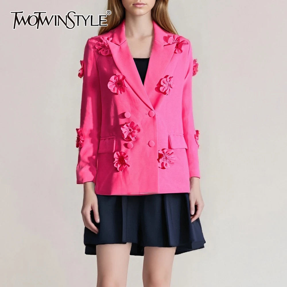 Fashion Spliced Appliques Elegant Jackets for Women Lapel Long Sleeves Patchwork Double Breasted Jacket Female New