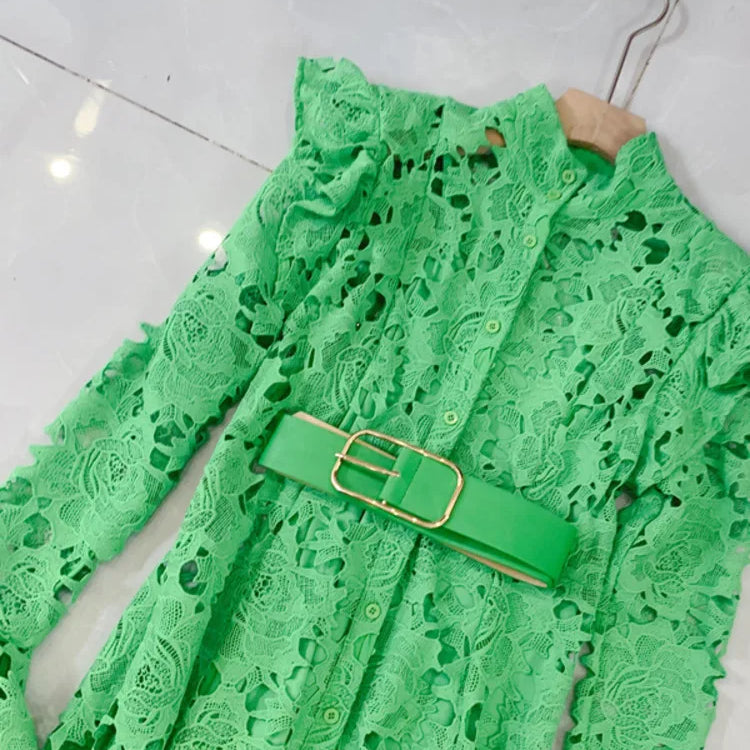 LGRQ Elegant Lace Embroidery Pattern Design Women's Dresses Evening Belt New Hollow Out Luxury Fashion 19F1371