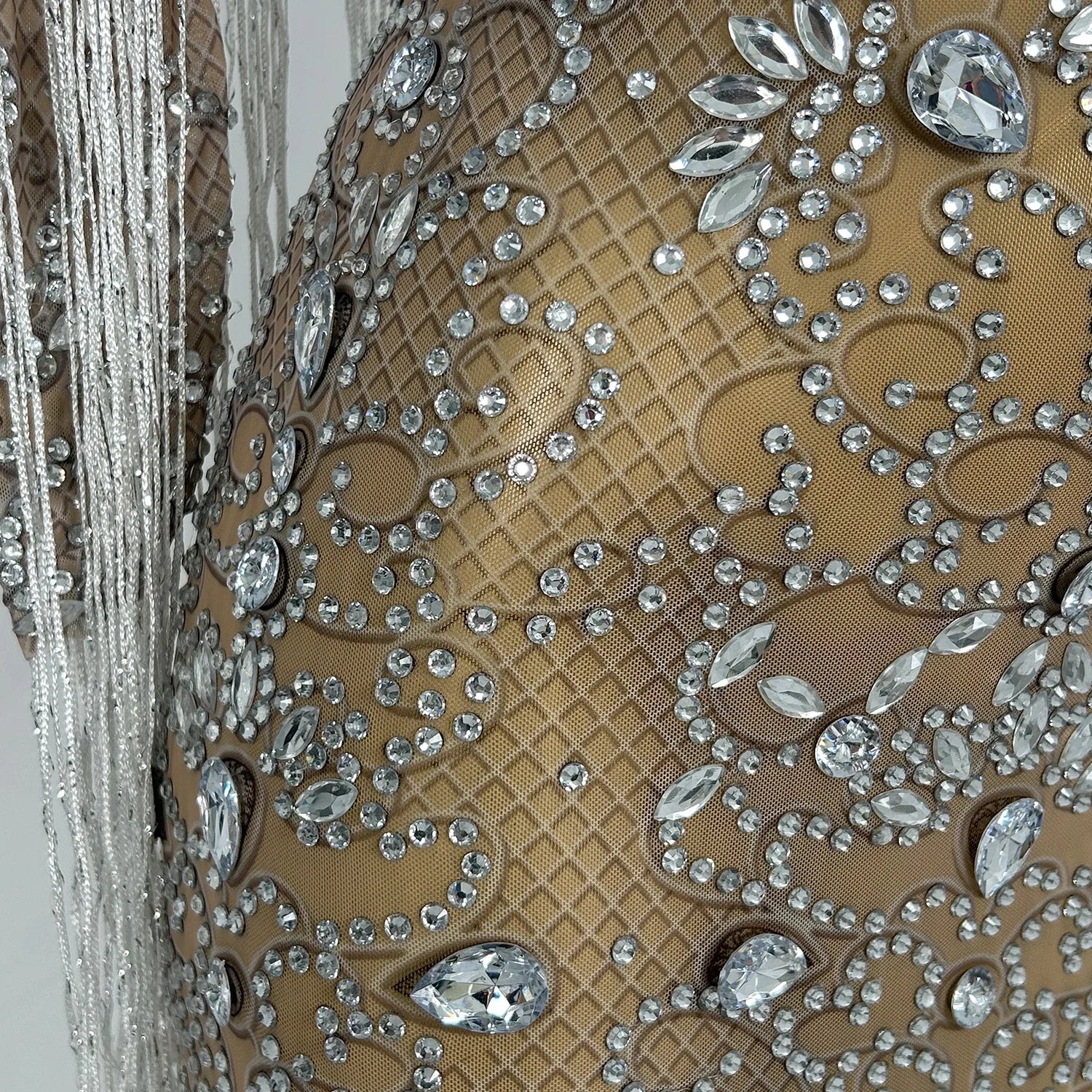 Women Luxury Rhinestone Tassel Dress Elastic Singer Club Stage Performance Costume Evening Party Celebrate Dress Vestido Hualan