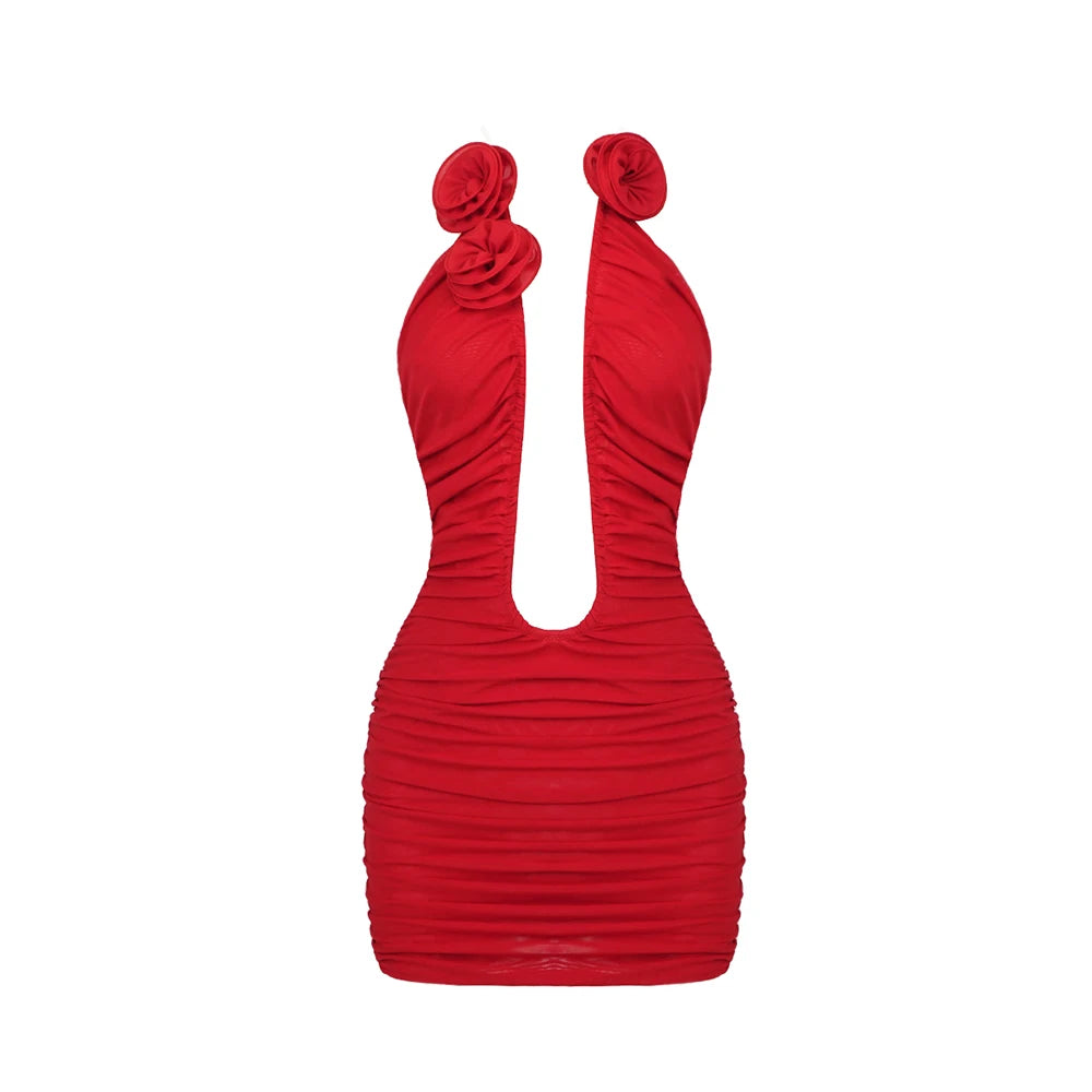 Evening Dresses For Women Deep V Neck Sexy Sleeveless Bodycon Female Clothes Red Cocktail Party Vestidos Red