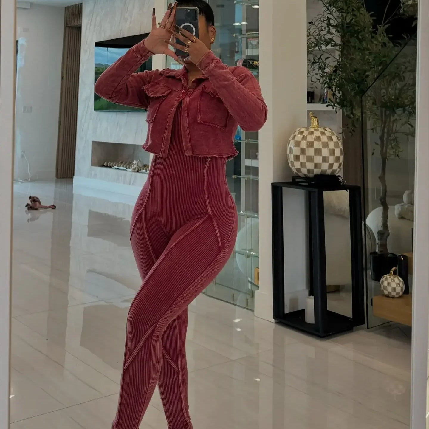 Fashion Women's Set Washed Knitted Long Sleeve V-neck Coats+pencil Jumpsuits Active Two 2 Piece Set Outfits Tracksuit