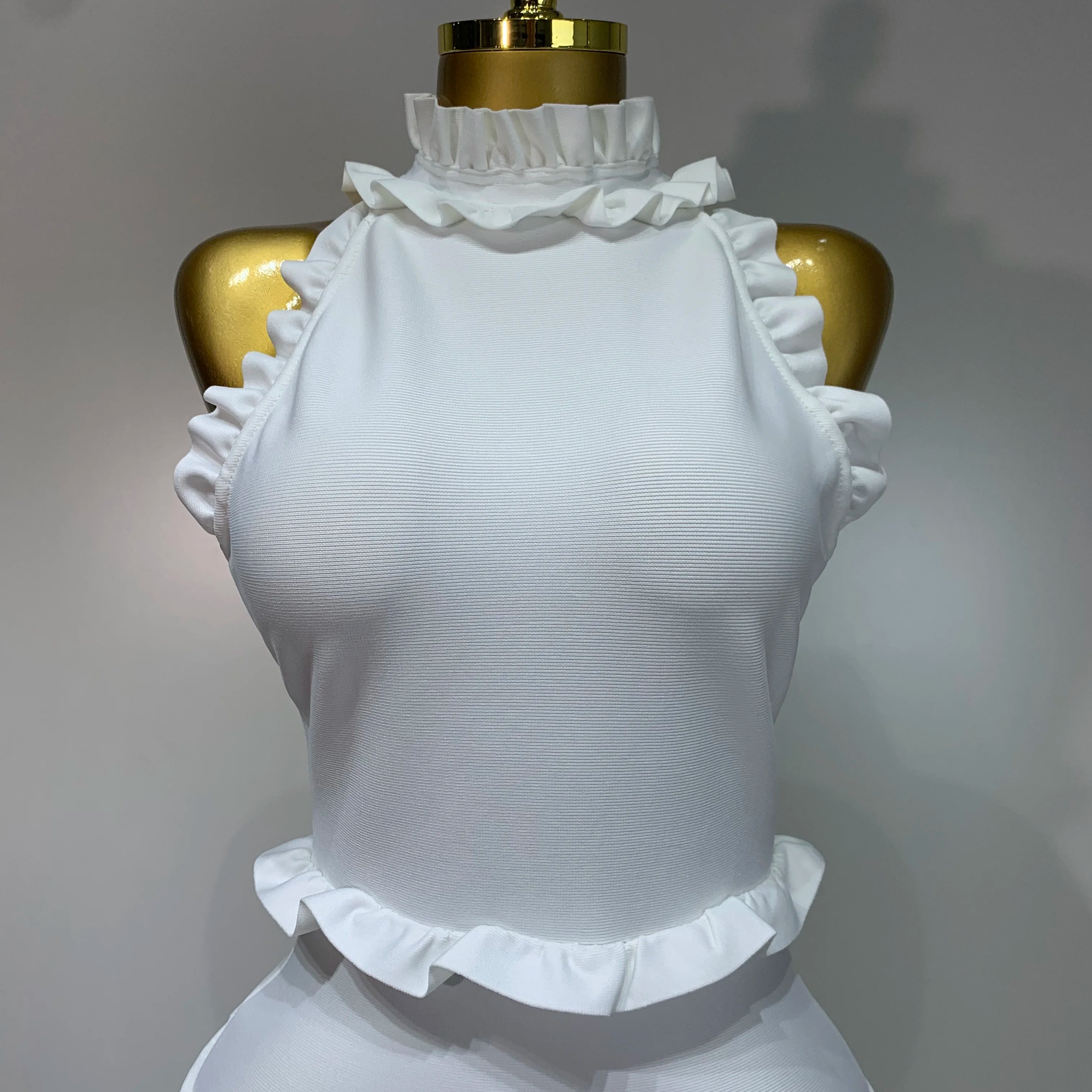 2025 New High quality White Elagant Retro Ruched High Collar Bodycon Bandage Dress Evening Party Fashion Simple Birthday Gown