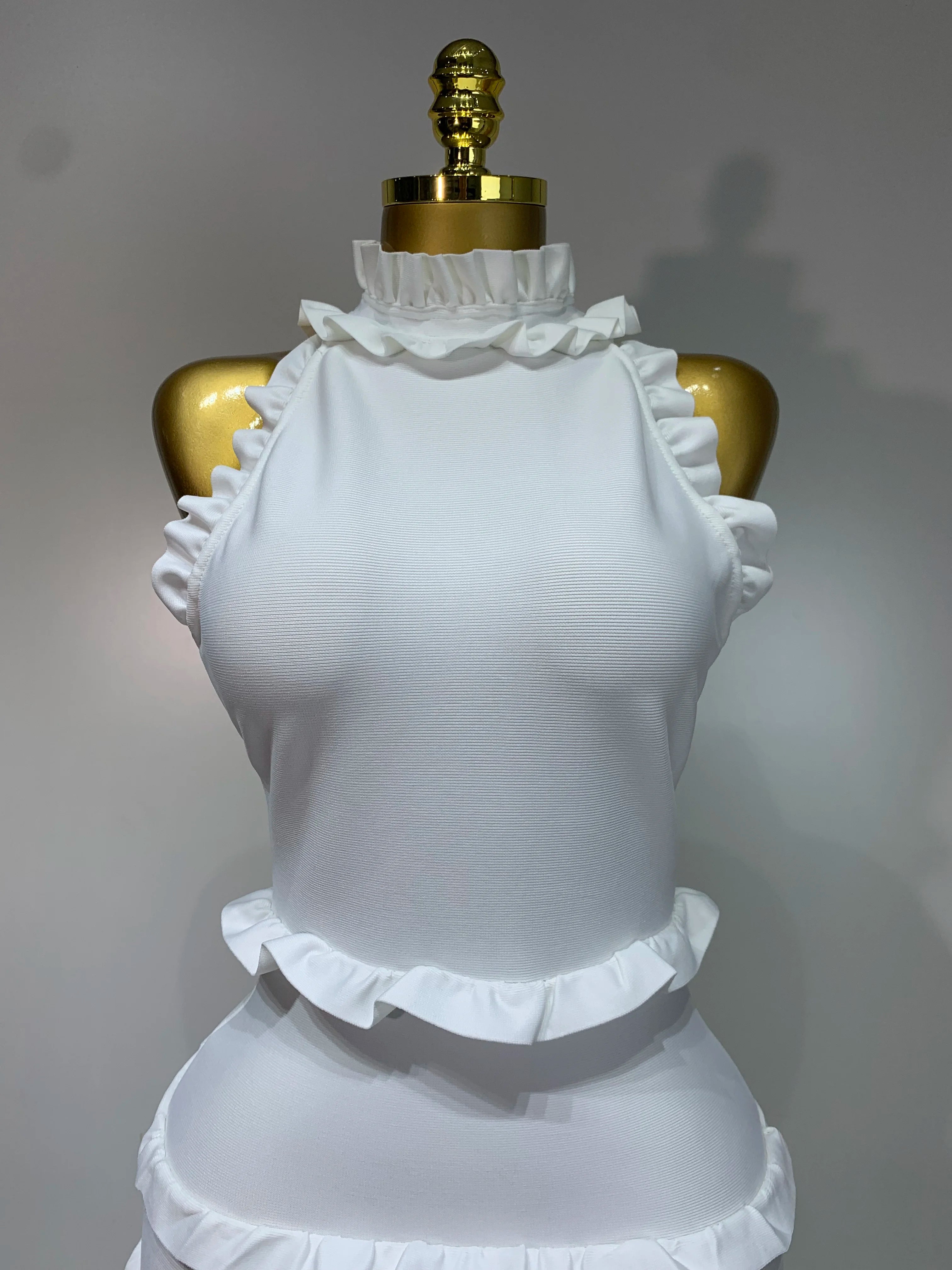 2025 New High quality White Elagant Retro Ruched High Collar Bodycon Bandage Dress Evening Party Fashion Simple Birthday Gown