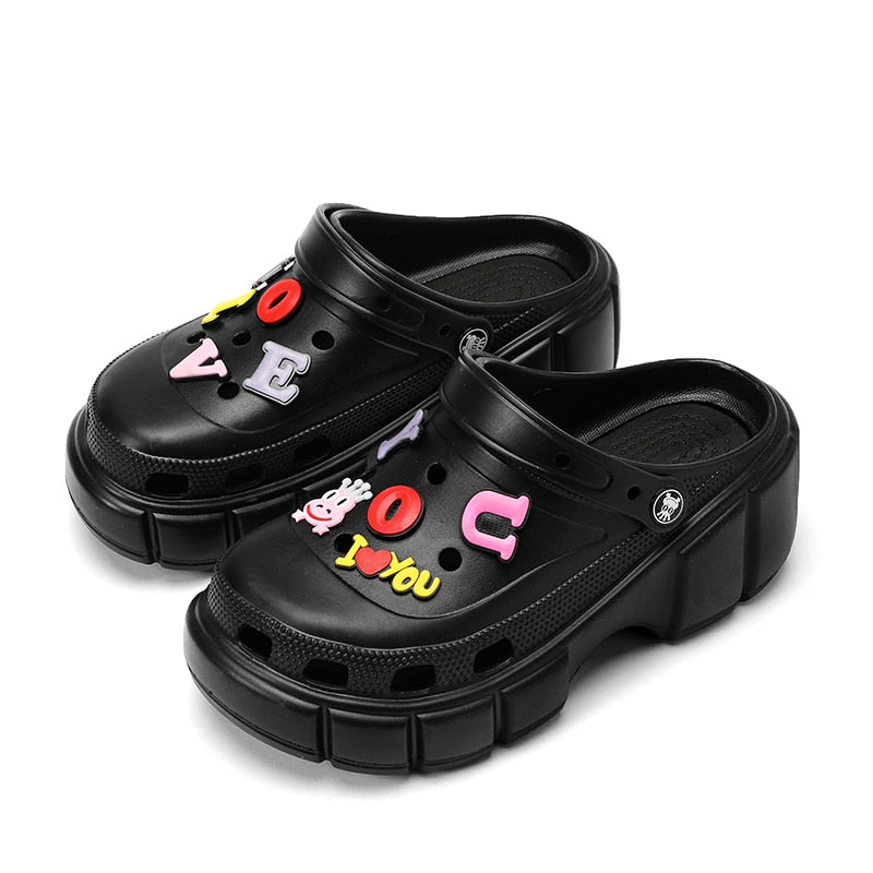 Summer Women Slippers 6cm Platform Sandals Outdoor Clogs Street Beach Slippers Massage Indoor Home Bathroom Slides Flip Flops Black