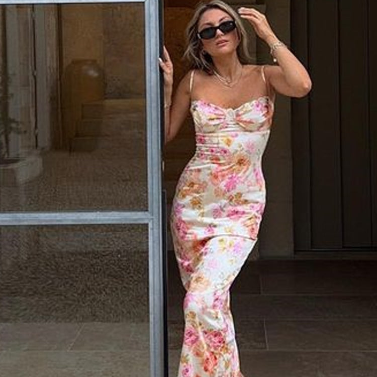 Suninheart Summer Spaghetti Strap Floral Print Party Dresses Elegant Maxi Bodycon Wedding Guest Holiday Dress New In Dress