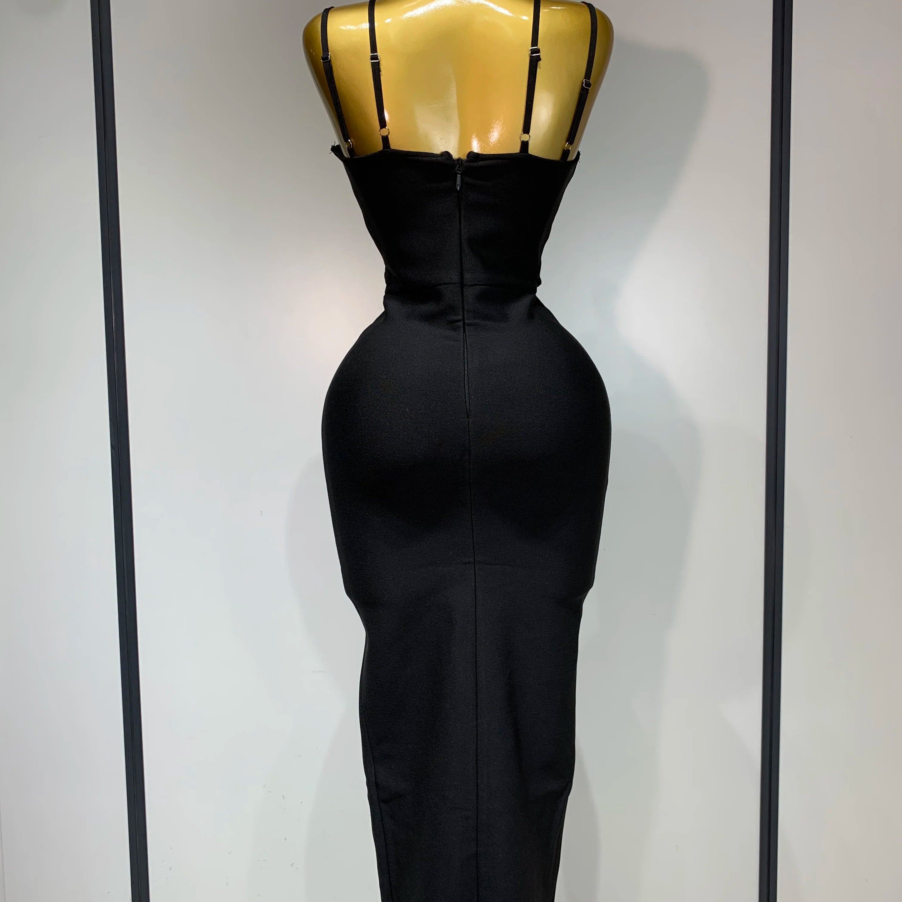 Women Sexy Sleeveless Hollow out Split Backless Black Midi Bandage Dress 2025 Celebrity Elegant Evening Cocktail Party Dresses