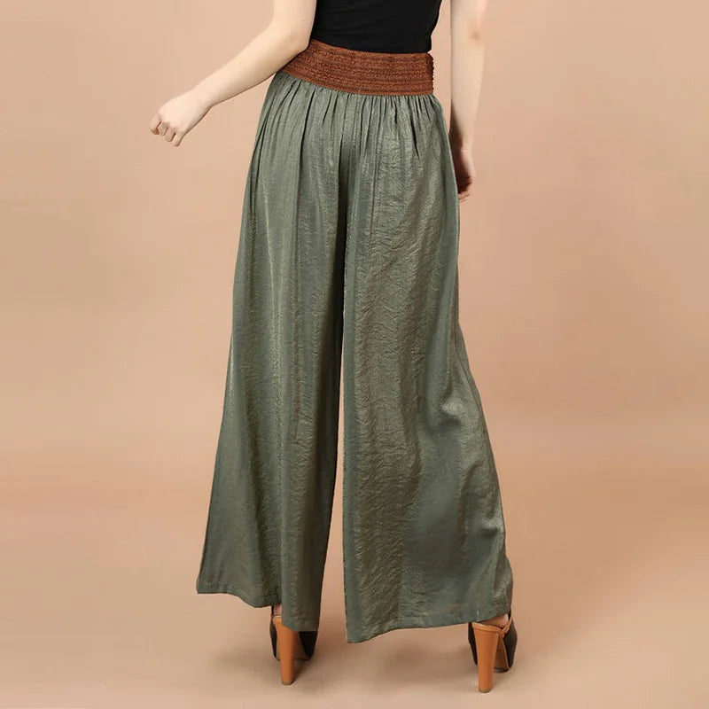 Casual Elastic High Waist Lace Up Belt Wide Leg Loose Women's Pants Korean Fashion Full-Length Pants For Women Spring
