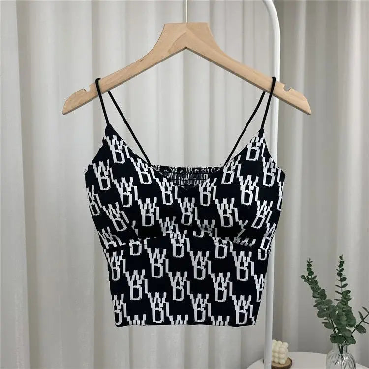 Designer Y2k Tops Camisole for Women Korean Fashion Leopard Crop Top Corset Sexy Tank Top Coquette Summer Ice Silk Padded WB Black