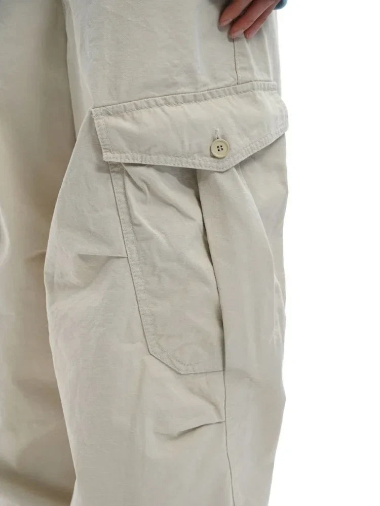 Multiple Pockets Straight Trousers Women Summer Loose Thin Cargo Pants Y2k Grunge High Waist Casual Wide Leg