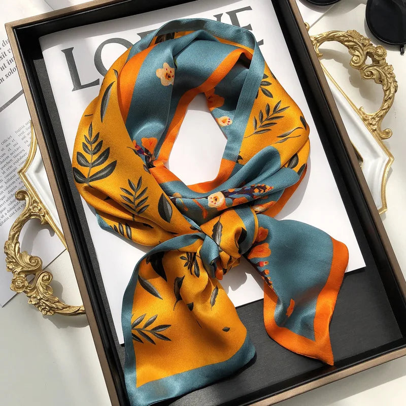 100% Natural Silk Scarf Women Printed Real Silk Long Ribbon Decoration Neckerchief Ladies Bandana Hair Scarf Femme Headscarf Silk Ribbon Scarf 8 150X16CM